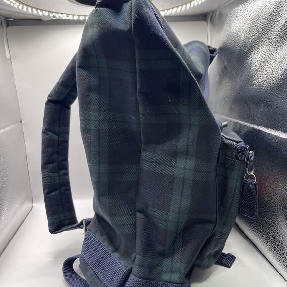 1990s Tommy‎ Hilfiger Plaid Backpack Navy Green Big Flag Logo Spellout Korea VTG - Picture 3 of 16